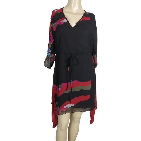 Silk Threads Sheer Black Tunic Dress Sz S With Abstract‎ Pattern Sequin Sleeve - Picture 3 of 16